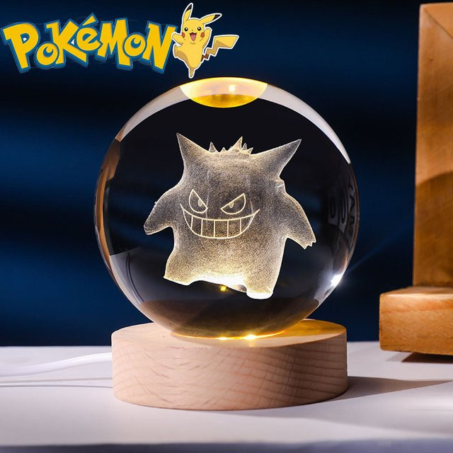 TAKARA TOMY Pokemon 3D Kristallkugel Nachtlicht aus Glas mit Gengar Pikachu oder Rayquaza, Durchmesser: 6 cm - Bild 1