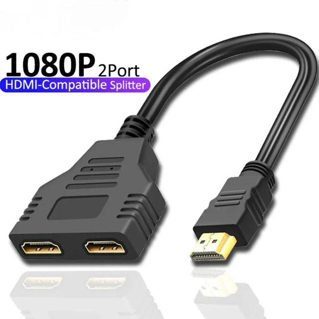Meiteai HDMI Splitter 1 In 2 Out Dual Port Y Splitter Kabel 1080P in Schwarz für PC, TV, Xbox und PS3 - Bild 1
