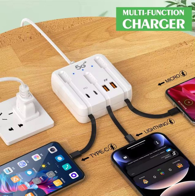 66 W USB C PD Schnellladestation mit 4 USB C Ports und USB Hub Adapter in Weiß - Bild 1