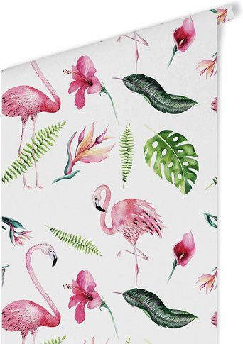 K&L Wall Art Vliestapete Kinder Zimmer mit Flamingo, Blumen und Vögeln in Pink und Mehrfarbig, matt - Bild 1