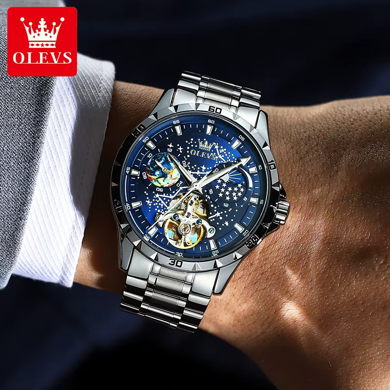 OLEVS Armbanduhr Automatik, Edelstahl, Blau, Herren - Bild 3