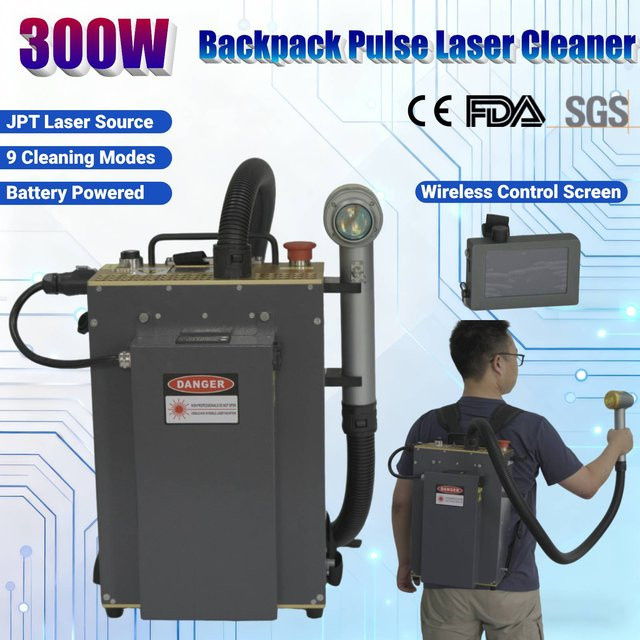 JPT Pulse Faserlaser Reinigungsmaschine 300 W Rucksack Laserreiniger in Grau für Metall, Holz, Ölfarbe und Rost, AC 220 V und batteriebetrieben - Bild 1