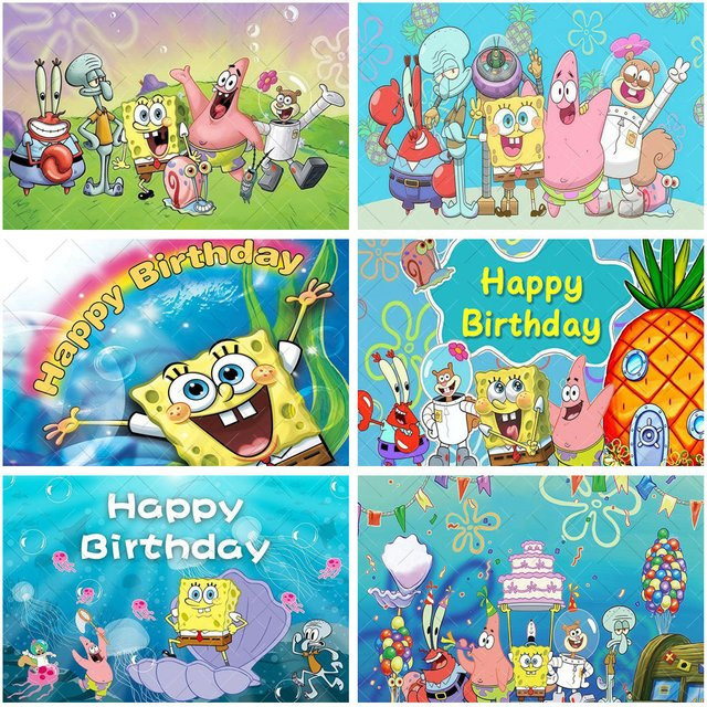 SpongeBob Happy Birthday Party-Hintergrund von Potdemiel, mehrfarbiger Fotohintergrund aus Kunststoff für deine Geburtstagsparty oder Babyparty - Bild 1