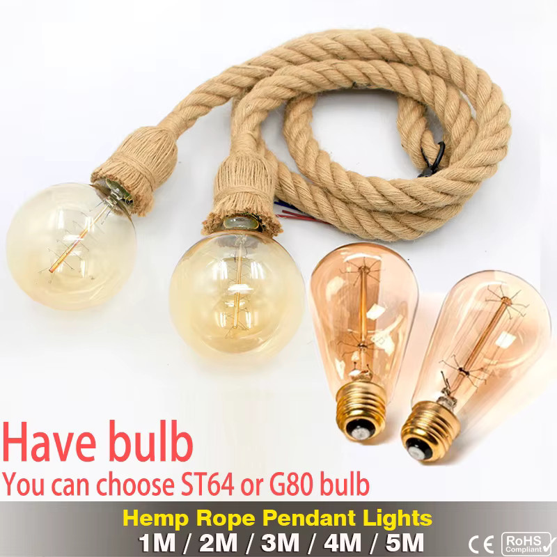 PARKSON Vintage Hanf Seil Anhänger Lampe in Braun mit E27 LED Glühbirne im Industriellen Design - Bild 3