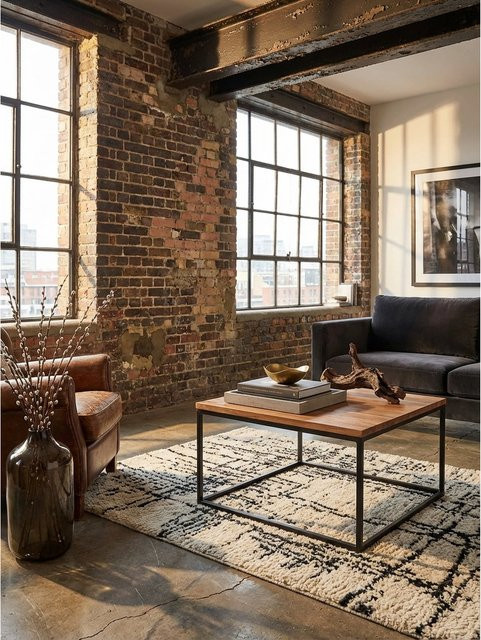 KADIMA DESIGN Couchtisch aus massivem Akazienholz und Eisen im Industrial Stil, Grau/Braun, B/T/H: 60 x 60 x 41 cm - Bild 1
