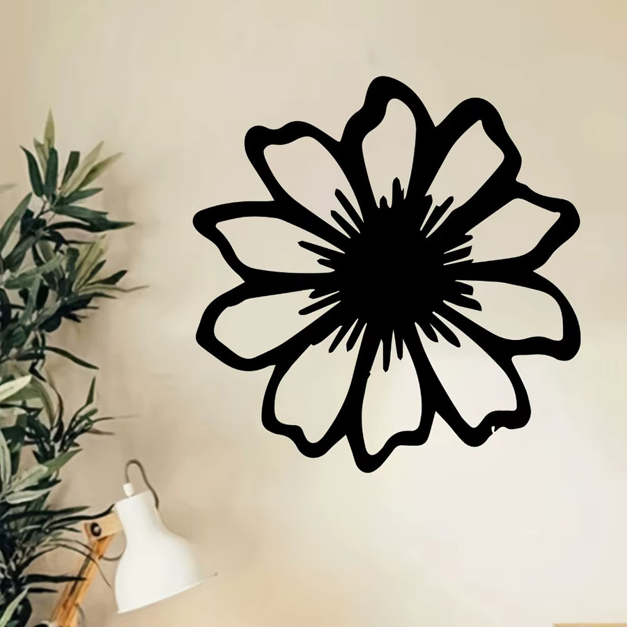 CIFBUY Gänseblümchen Wandkunst aus Metall in Schwarz als florale Eisen-Wandskulptur für Garten und Haus - Bild 2