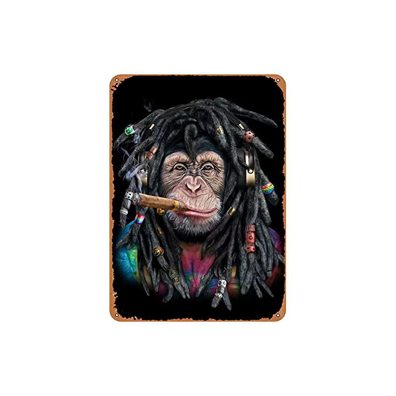 Dsydec Metallschild Schimpanse mit Dreadlocks im Vintage-Look, Mehrfarbig, B: 20,0 cm, H: 14,0 cm, T: 1,0 cm - Bild 2