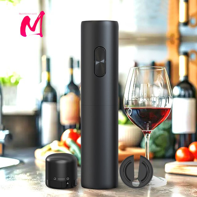 Elektrischer Weinflaschenöffner von MYVIT in Schwarz als automatischer Rotwein-Korkenzieher aus Kunststoff - Bild 1
