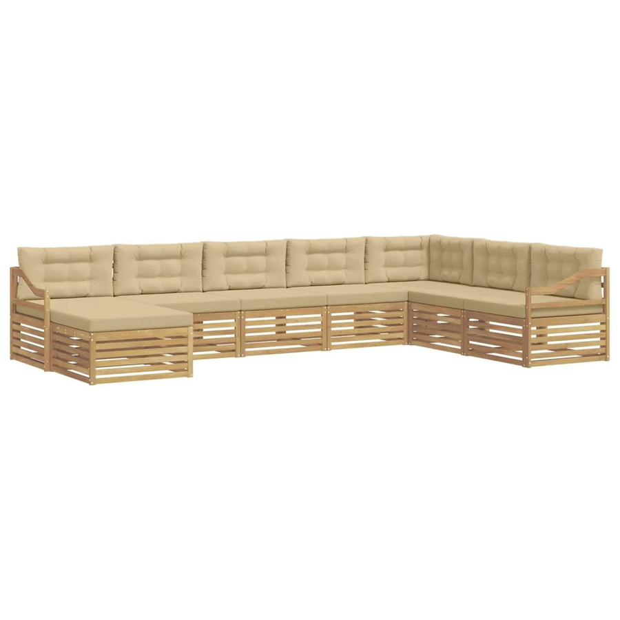 vidaXL Outdoor-Sofagarnitur in U-Form aus Akazienholz mit Kissen, 8-teilig, Weiß und Beige - Bild 2