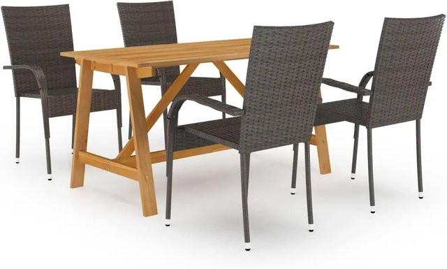 vidaXL 5-tlg Garten-Essgruppe Modell 16 aus Akazien-Massivholz und PE-Rattan in Braun - Bild 1
