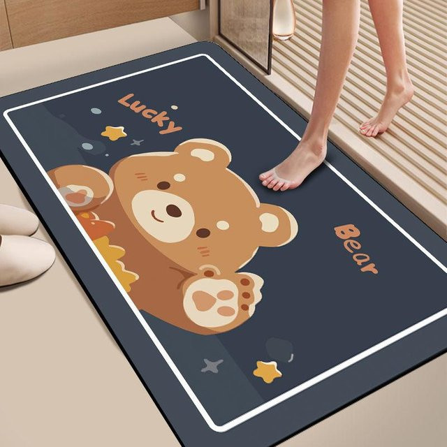 Schnelltrocknende Kieselgur-Bodenmatte mit Cartoon-Tierdesign in Blau, B/B: 60 x 40 cm - Bild 1