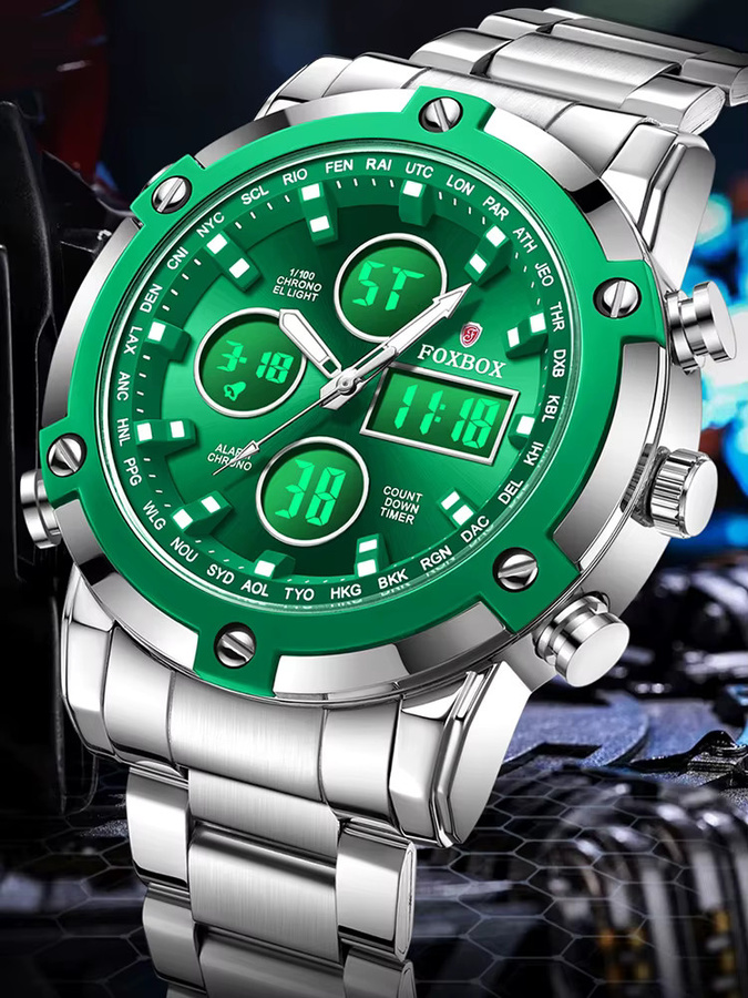 FOXBOX Armbanduhr, Analog-Digital, Quarz, Edelstahl, Silikon, Herren - Bild 6