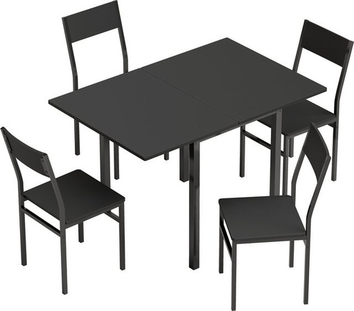 HOMCOM Esszimmer-Set 5-teilig mit ausziehbarem Tisch und 4 stapelbaren Stühlen, modern, Schwarz