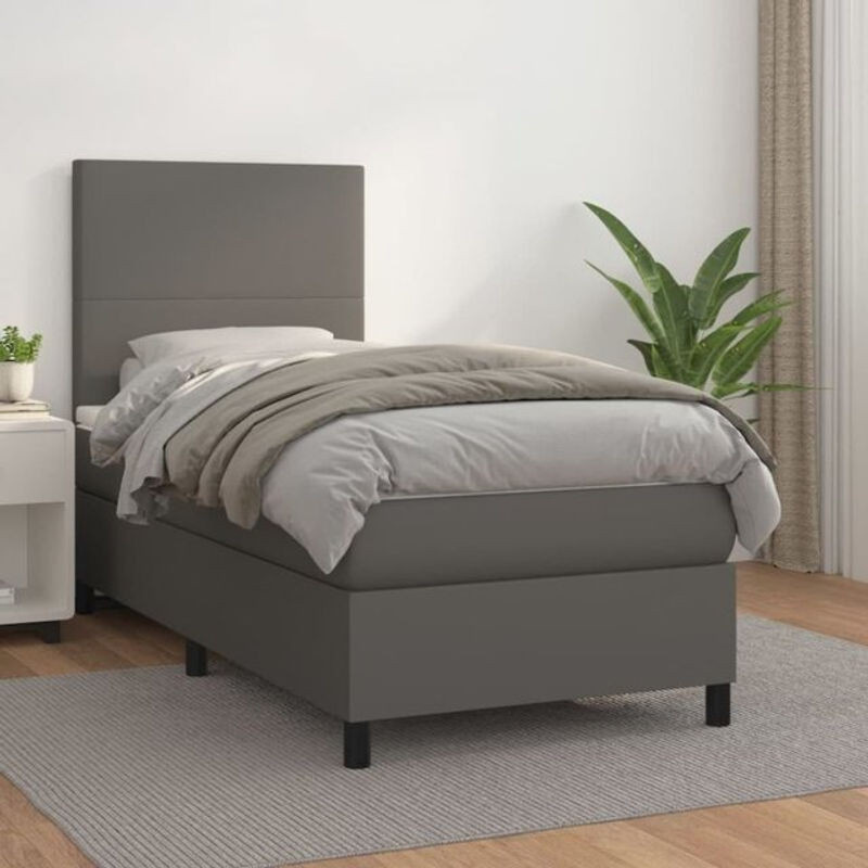 vidaxl Boxspringbett mit Matratze in Grau aus Kunstleder B/T/H: 100 x 200 x 118 cm - Bild 1