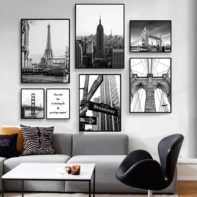 Potdemiel Leinwanddruck Wandkunst mit modernen Sehenswürdigkeiten von New York und London für deine Wohnzimmer Dekoration - Bild 1