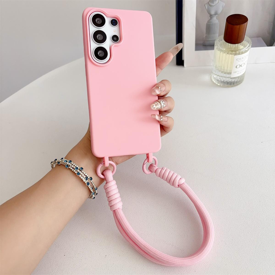 Silikon Handyhülle mit Armband in Pink für Samsung Galaxy S26 S25 S24 S23 S22 S21 Ultra FE Plus A56 A36 A26 A17 A07 - Bild 1