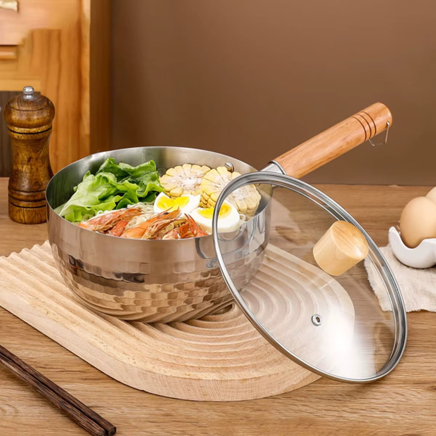 MYVIT Edelstahl Pfanne im japanischen Stil mit Holzgriff, unbeschichtet, Silber - Bild 3