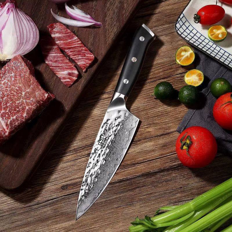 KEEMAKE Gyuto Japanisches Kochmesser aus Damaststahl, 6,5 Zoll, Silber/Rot - Bild 3