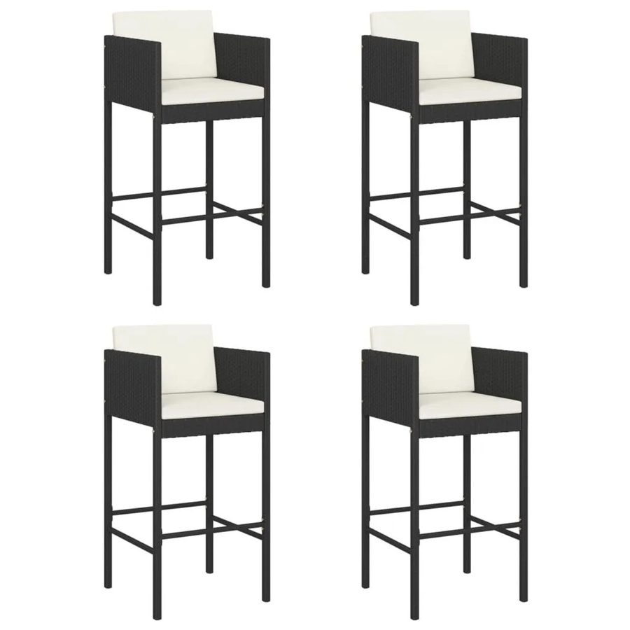 Set aus 4 vidaXL Barhockern mit Kissen aus Poly Rattan und pulverbeschichtetem Stahl in Schwarz - Bild 2