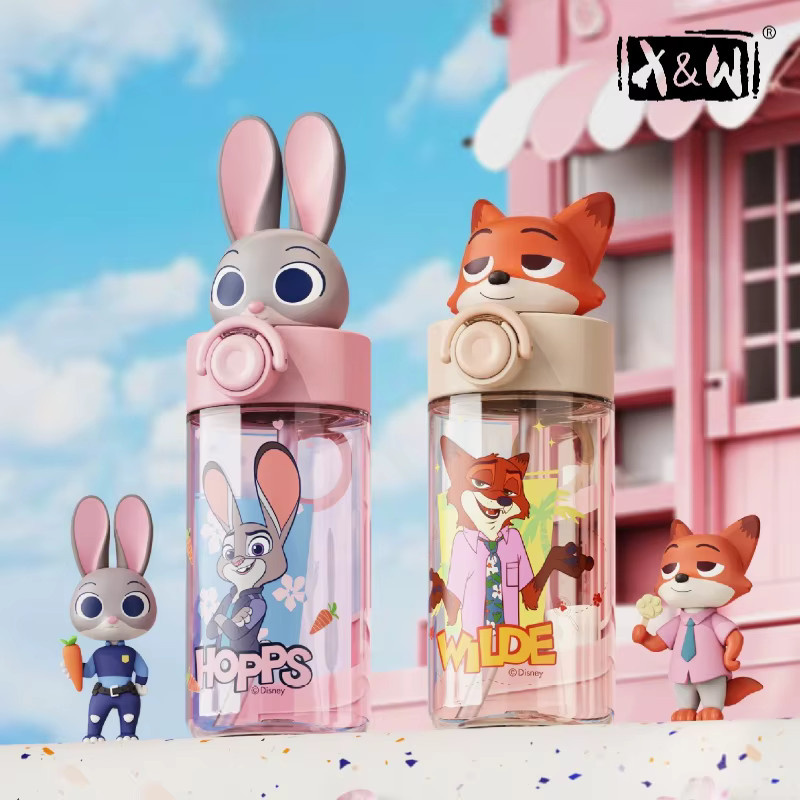 XW Zootopia Trinkbecher mit Strohhalm und Pop-Up-Funktion, 500 ml, Mehrfarbig - Bild 1