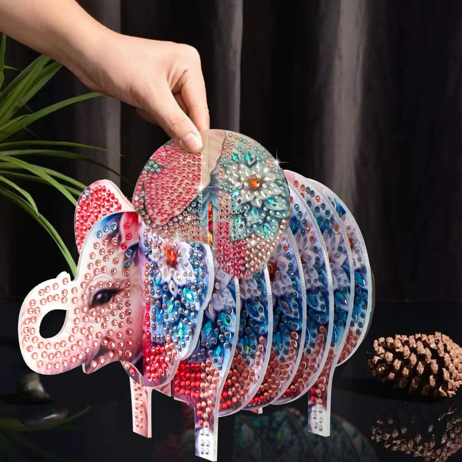 DIY Diamantkunst-Malset mit elefantenförmigen Untersetzern aus Acryl in Mehrfarbig - Bild 2