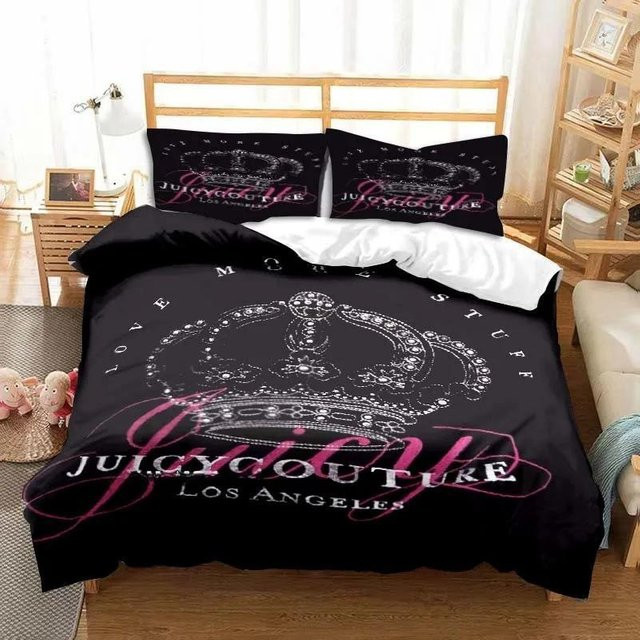 Gu Tao 3-teiliges Juicy Couture Doppelbettwäsche-Set mit 3D-Grafik in Schwarz, B/H: 180 x 210 cm - Bild 1