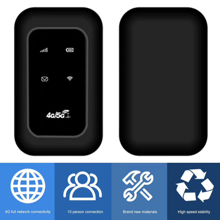 ALLOET MF800B Tragbarer Mini-Taschenrouter mit 4G LTE, 150 Mbit/s WiFi-Hotspot und SIM-Kartensteckplatz, Schwarz, 2100 mAh - Bild 3