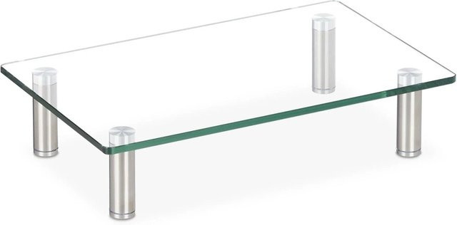 Relaxdays Bildschirmständer aus Glas in Transparent und Silber, höhenverstellbar, B: 38,5 cm, T: 24 cm - Bild 1