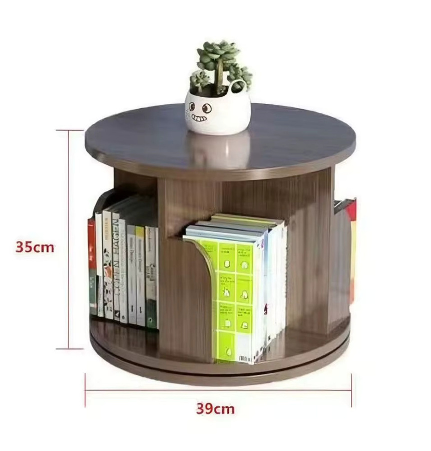 Drehbarer Desktop-Organizer aus Holz mit mehreren Fächern für Bilderbücher und Bürobedarf in Grau und Braun - Bild 2