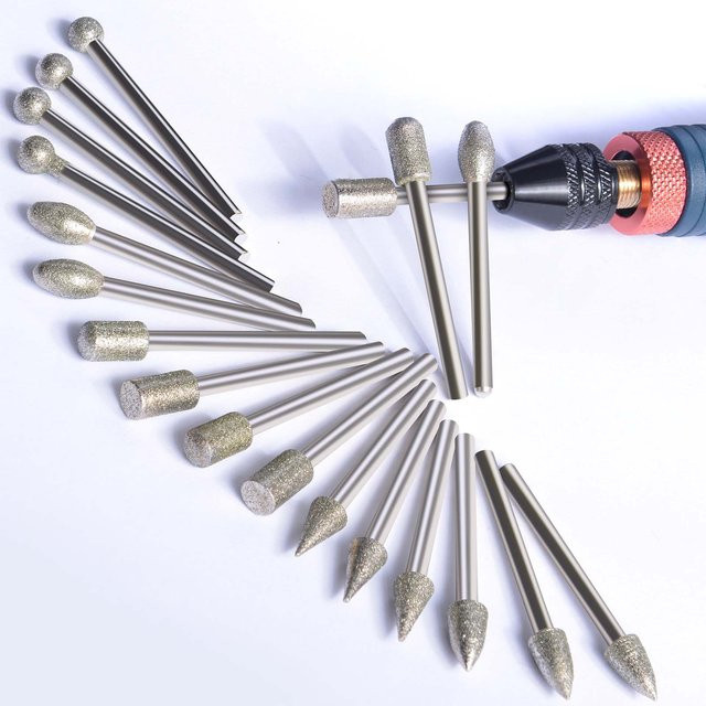 20-teiliges Steinschnitz-Set mit Diamant-Frässtift-Bits und Polier-Zubehör, silbernes Drehwerkzeug-Zubehör mit 1/8 Zoll Schaft zum Schnitzen, Schleifen und Polieren - Bild 1