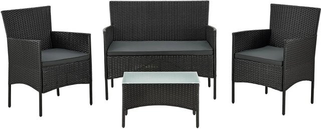 Juskys Polyrattan Gartenmöbel-Set Fort Myers in Schwarz mit Tisch, Sofa, 2 Stühlen und Auflagen in Dunkelgrau - Bild 5