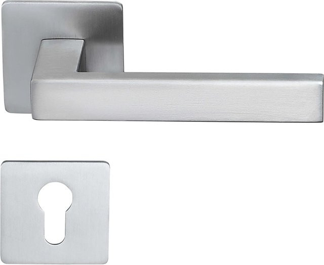 MeinTürgriff Drückergarnitur Trento aus Edelstahl in Silber Matt mit eckiger Flachrosette und PZ-Funktion, B/H: 160 x 160 mm, Tiefe: 60 mm - Bild 1