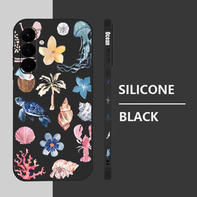 Ocean Life Theme Soft Cover Handyhülle für Samsung Galaxy S25 S24 S23 S22 Ultra Plus FE A56 A17 A16 A36 A55 A54 A53 A15 in Multicolor, Beige und Weiß - Bild 1