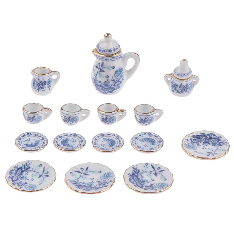 DIAPER&CORED Miniatur Porzellan Tee Tasse Set, Blumen Geschirr, 15-teiliges Set - Bild 2