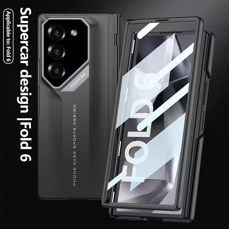 Luxuriöse matte Handyhülle mit magnetischem Scharnier und Vollbild-Hartglasfolie für Samsung Galaxy Z Fold 7, 6 und 5 in Schwarz oder Grün - Bild 2