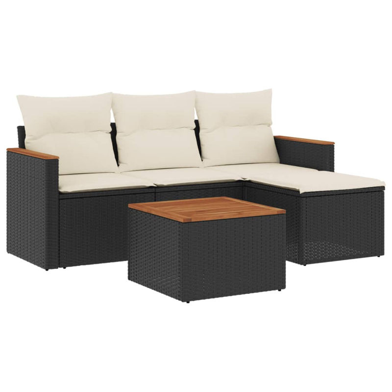 Vidaxl Garten-Sitzgruppe aus schwarzem PE-Rattan mit Kissen in Beige für Erwachsene - Bild 2