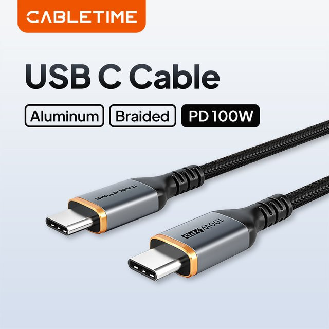 CABLETIME USB-C-Schnellladekabel mit 100W PD und QC 4.0, 5A, 480Mbps, Schwarz - Bild 1