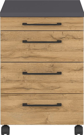 Germania Rollcontainer 4251-564 GW-Profi in Grandson Eiche und Graphit mit Utensilienfach, B/H/T: 42 x 61 x 49 cm