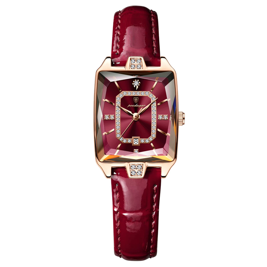 POEDAGAR Armbanduhr, Quarz, Rechteckig, Leder, Roségold, Damen - Bild 6