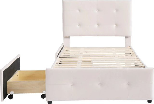 okwish Polsterbett Beige mit Lattenrost für Kinderzimmer und Schlafzimmer B/T/H: 90 x 200 x 106 cm - Bild 1
