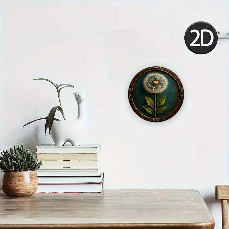 Rundes Vintage-Wandkunstschild aus Metall mit Löwenzahn-Motiv von Potdemiel in Mehrfarbig - Bild 2