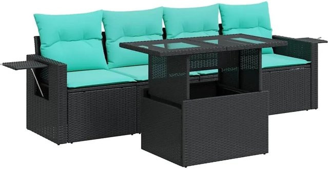 vidaXL 5-teilige Garten-Sofagarnitur aus Poly-Rattan und Akazie in Schwarz - Bild 1