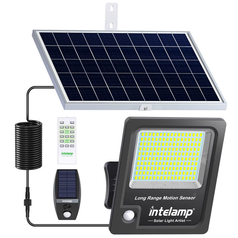 intelamp Solar-Flutlicht für den Außenbereich mit 12000 mAh Akku, zwei Bewegungssensoren und 5 m Kabel in Schwarz - Bild 7