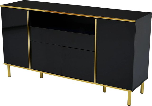 okwish Sideboard modern in Schwarz mit integrierter Beleuchtung und 1 Schublade, B/T/H: 150 x 40 x 80 cm - Bild 1
