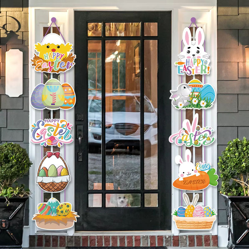 WEIGAO Hängendes Ostertürbanner mit Hasen und Karottenmuster aus Papier, Mehrfarbig - Bild 3