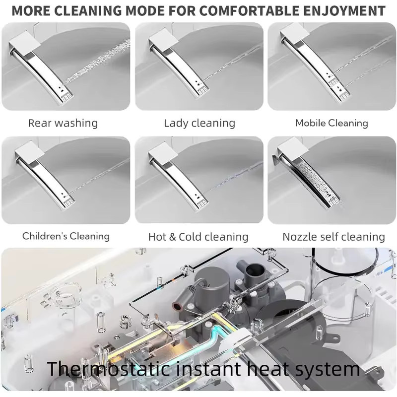 OUCEY Smart-Toilette mit integriertem Bidet und Schaumspender, einteilige Stand-Toilette mit sofortiger Warmwasserfunktion und doppelter automatischer Spülung, Keramik, Weiß oder Schwarz - Bild 4