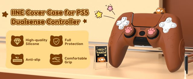 IINE Silikon-Schutzgehäuse Red Panda für PS5-Controller in Rot und Braun - Bild 1
