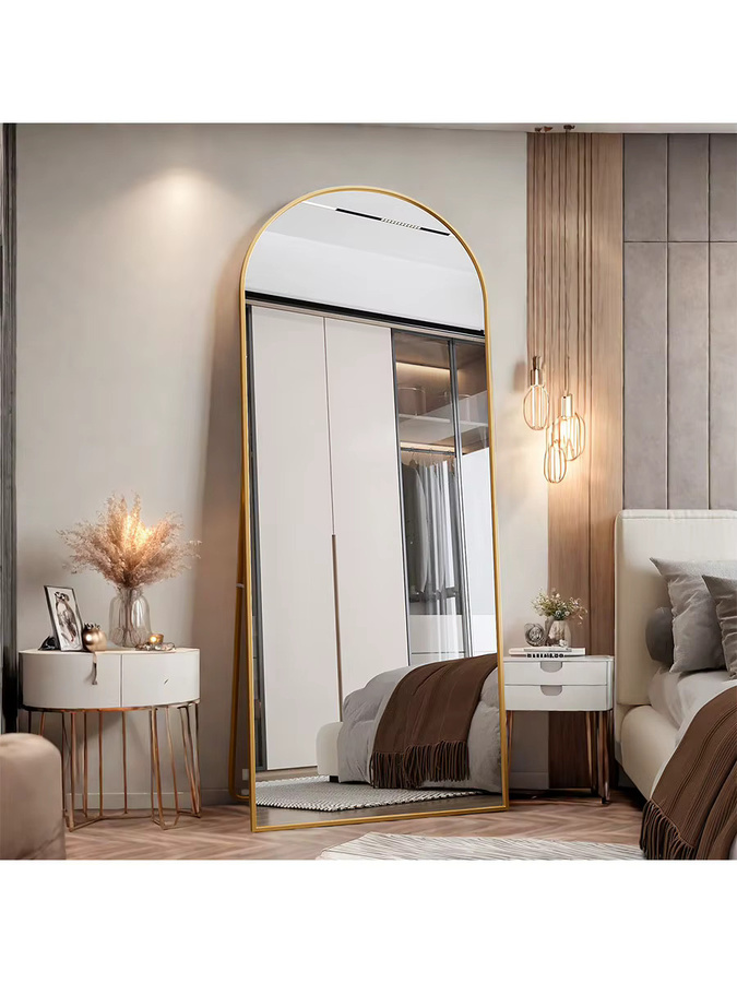 Superaly Gebogener Standspiegel in Gold, Großer Ankleidespiegel in voller Länge für dein Schlafzimmer, Höhe: 180 cm, Breite: 80 cm - Bild 5
