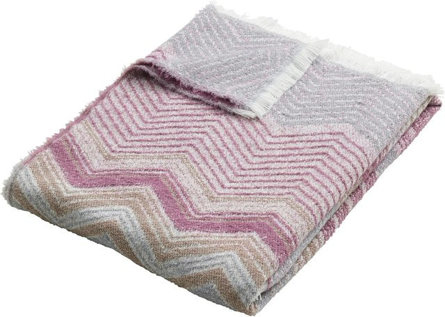 Mömax Kuscheldecke ZickZack in Weiß/Beere mit Fransen, B/B: 130 x 170 cm - Bild 1