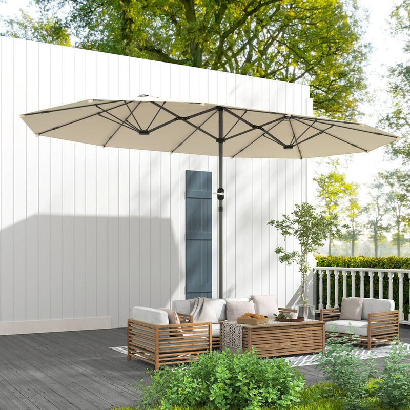 Outsunny Doppelsonnenschirm beige aus Stahl und Polyester mit UPF 50+, B/H/L: 260 x 240 x 436 cm - Bild 3